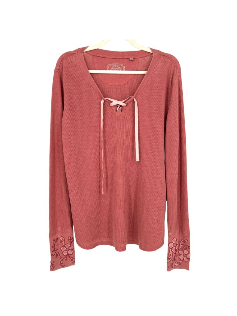 Panhandle Embroidered Lace Up Thermal Top Pink Size XL